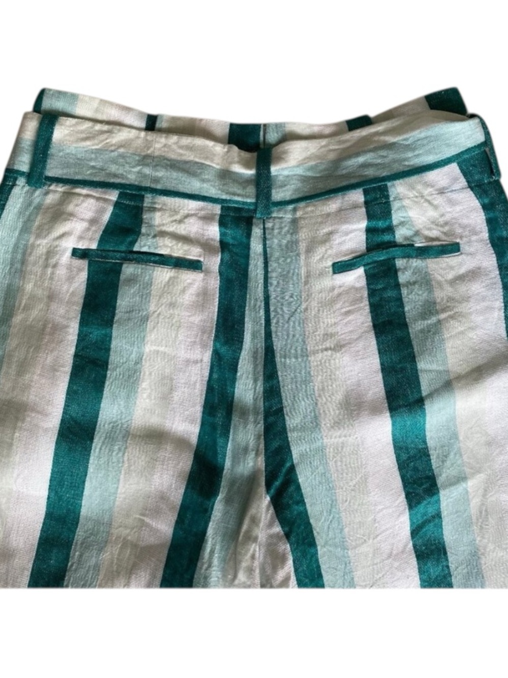 J.Crew Linen Stripe Crop Pants Tie Waist Wide Leg Teal White 12 - Picture 4 of 8